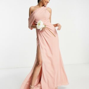 ASOS DESIGN Bridesmaid fallen shoulder maxi dress with pleat detail skirt in rose-Pink