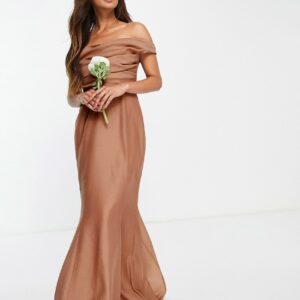 ASOS DESIGN Bridesmaid off shoulder maxi dress with corset detail-Pink