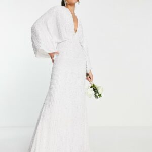 ASOS DESIGN Ciara sequin kimono sleeve wedding dress in-White