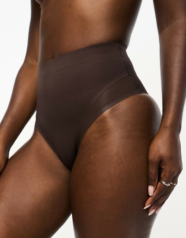 ASOS DESIGN Contouring medium control high waist brief in brown