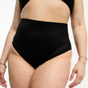 ASOS DESIGN Curve Contouring medium control high waist brief with mesh in black