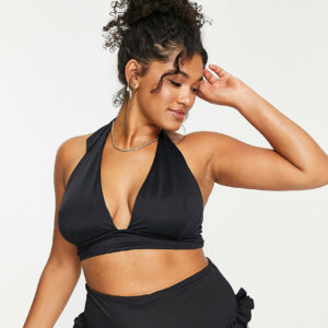 ASOS DESIGN Curve mix and match frill high waist bikini bottom in black