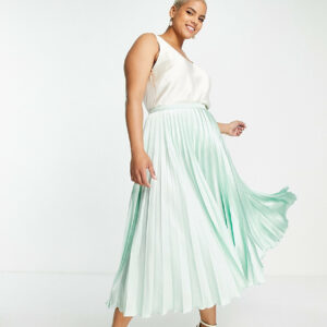 ASOS DESIGN Curve satin pleated midi skirt in mint green