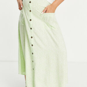 ASOS DESIGN Maternity button through pocket midi skirt in sage green ditsy floral-Multi