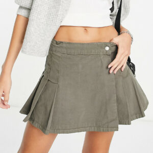 ASOS DESIGN Petite pleated skirt in khaki-Green