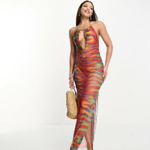 ASOS DESIGN Tall mesh maxi beach skirt in heatmap zebra print-Multi