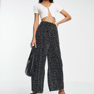 ASOS DESIGN Tall plisse wide leg trouser culottes in mono spot-Multi