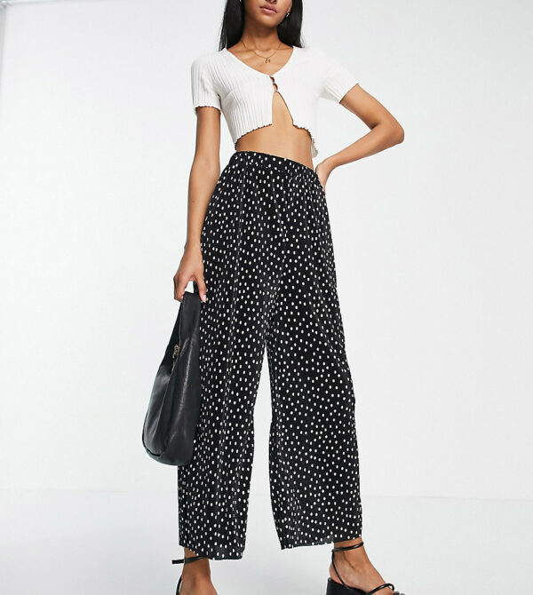 ASOS DESIGN Tall plisse wide leg trouser culottes in mono spot-Multi