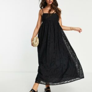 ASOS DESIGN babydoll cami maxi dress in cutwork floral organza in black