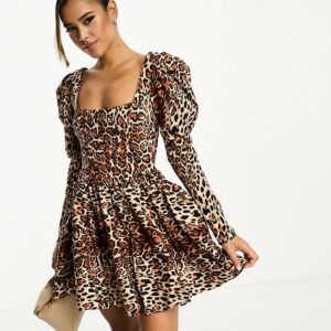 ASOS DESIGN bonded cotton poplin skater mini dress in animal print-Multi