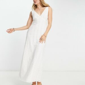 ASOS DESIGN broderie v neck maxi slip sundress in white