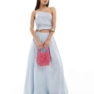 ASOS DESIGN bubble hem co-ord maxi skirt in blue stripe