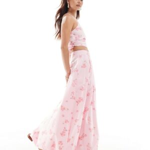 ASOS DESIGN bubble hem co-ord maxi skirt in pink floral print-Multi