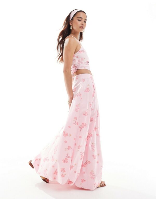 ASOS DESIGN bubble hem co-ord maxi skirt in pink floral print-Multi