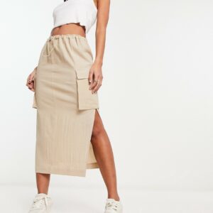 ASOS DESIGN cargo midi skirt in sand-Neutral