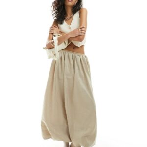 ASOS DESIGN contrast waistband bubble maxi skirt in stone-Neutral