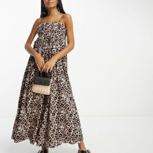 ASOS DESIGN cotton pleat bust midi babydoll sundress in animal print-Multi