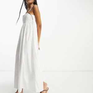 ASOS DESIGN cotton pleat bust midi babydoll sundress in white