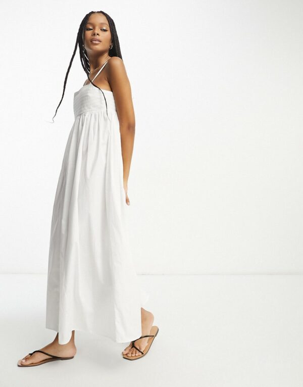 ASOS DESIGN cotton pleat bust midi babydoll sundress in white