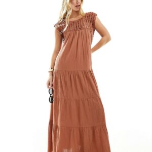 ASOS DESIGN crochet swing tiered maxi dress in rust-Copper