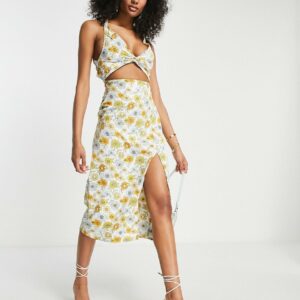 ASOS DESIGN knot front cut out strappy back maxi sundress in summer floral-Multi