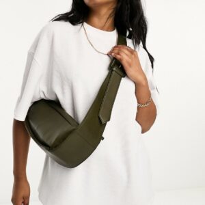 ASOS DESIGN leather sling crossbody bag in green