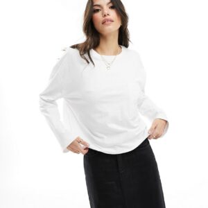 ASOS DESIGN long sleeve slubby pocket t-shirt-White