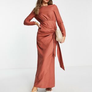 ASOS DESIGN maxi dress with wrap skirt in rust-Red