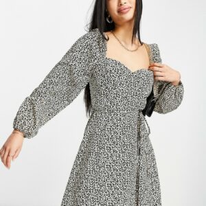 ASOS DESIGN milkmaid corset detail mini dress in animal print-Multi