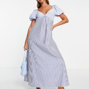 ASOS DESIGN mixed stripe cotton midi tea dress-Multi