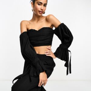 ASOS DESIGN off shoulder pleated top co-ord in black