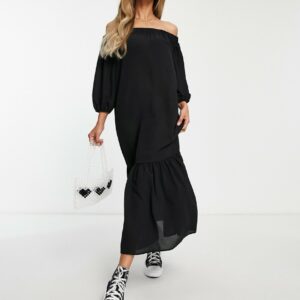 ASOS DESIGN off shoulder trapeze maxi dress with pephem in black