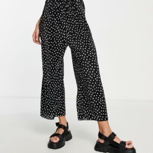 ASOS DESIGN plisse wide leg trouser culottes in mono spot-Multi