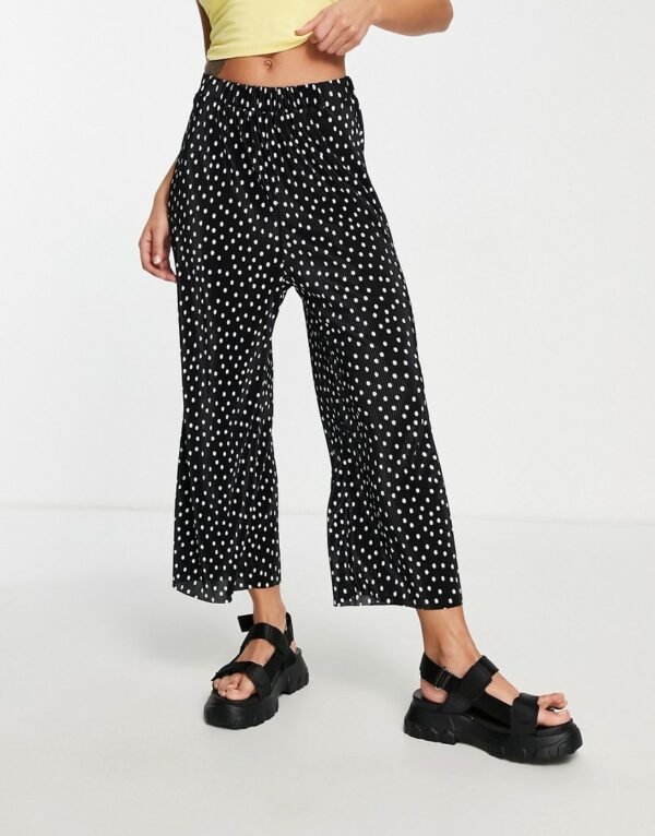 ASOS DESIGN plisse wide leg trouser culottes in mono spot-Multi