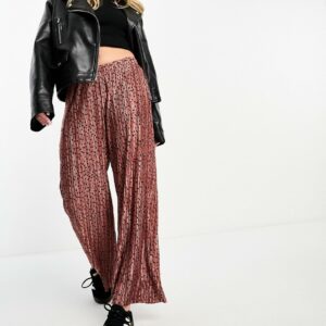 ASOS DESIGN plisse wide leg trouser culottes in rust polka dot-Multi