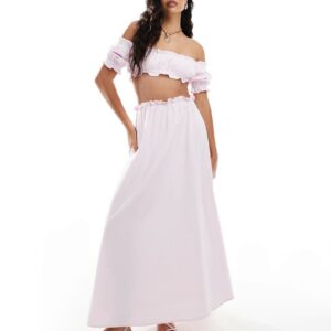 ASOS DESIGN poplin full hem circle skirt in baby pink co ord