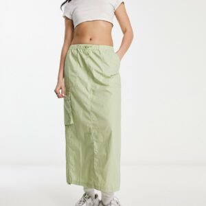 ASOS DESIGN side ruched cargo maxi skirt in sage-No colour