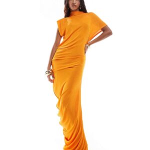 ASOS DESIGN slinky draped evening dress in orange