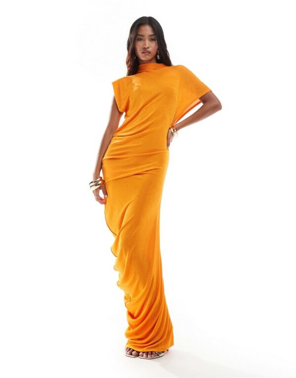 ASOS DESIGN slinky draped evening dress in orange