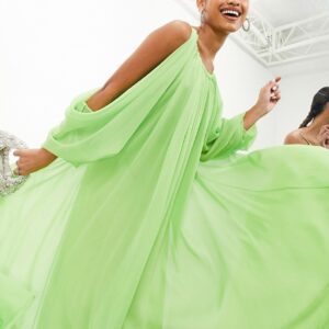 ASOS EDITION chiffon dropped shoulder backless maxi dress in apple green