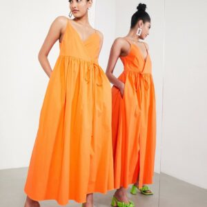 ASOS EDITION wrap smock cami midi sundress in bright orange