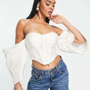 ASOS LUXE extreme bardot sleeve corset top in white