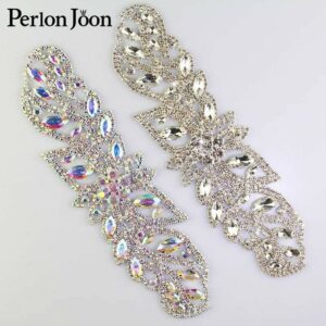 Ab Rhinestone Leaf Applique Diamante Trim Wedding Silver Sew On Sewing Bridal Prom Dance Costume Dress Garment Hair Decoration Embellishment