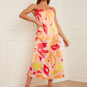 Abstract Print Midi Slip Dress in Orange - 6