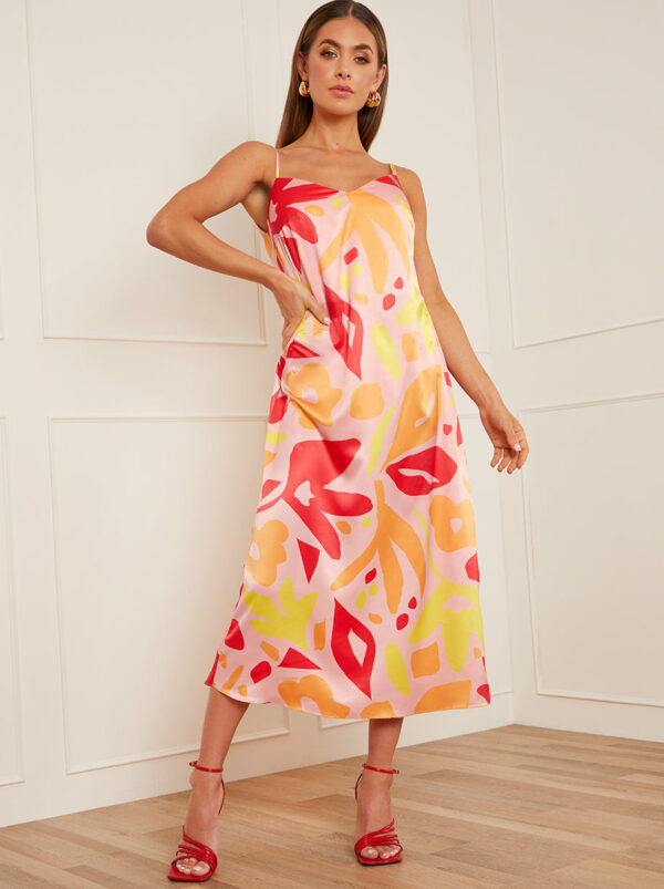 Abstract Print Midi Slip Dress in Orange - 6