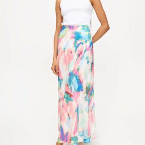 Abstract Print Satin Maxi Skirt 12