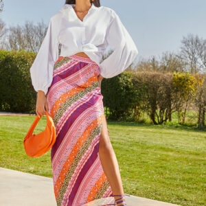 Abstract Printed Maxi Skirt In Purple - 10