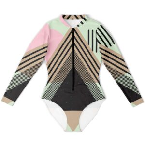 Abstract Pyramid Geometric Shapes Long Sleeve Zipper Bodysuit