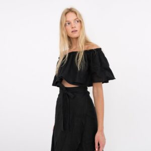 Acacia Off The Shoulder Ruffle Linen Top/Cropped Blouse Bardot Crop