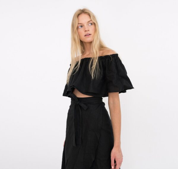 Acacia Off The Shoulder Ruffle Linen Top/Cropped Blouse Bardot Crop